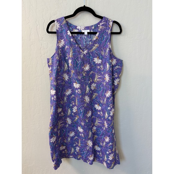 J. Jill Dresses & Skirts - J. Jill Love Linen Midi Dress Floral Pansy Sleeveless Pockets Casual Purple Sz M